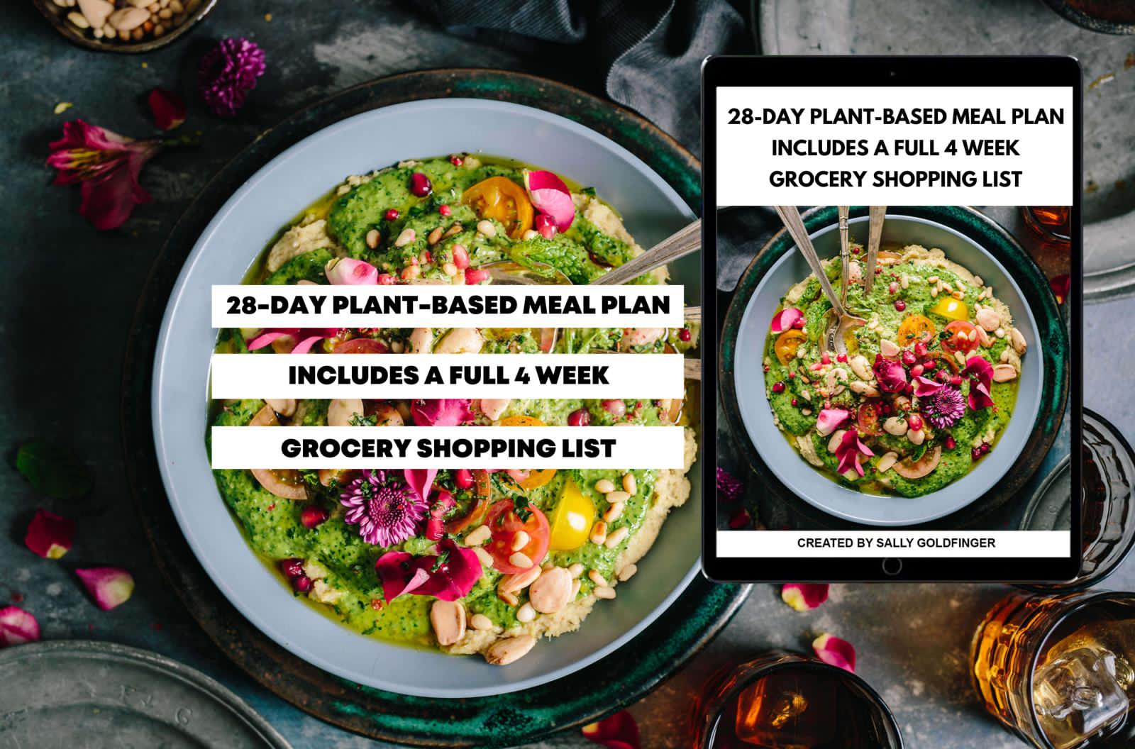 28 Day Plant Based Meal PLan with 4 week Full Grocery shopping list